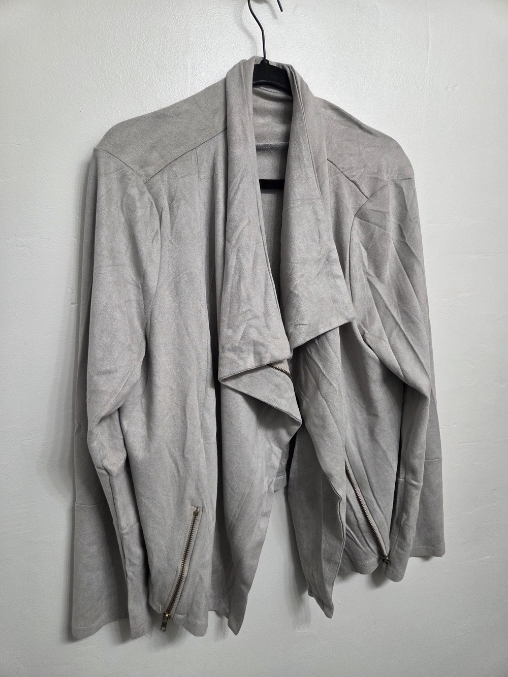 Draped Open-Front Women's Jacket in Light Gray